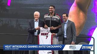 Giannis Antetokounmpo introduced by Miami Heat