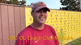 USC offensive line coach Clay McGuire narrowing down the depth chart