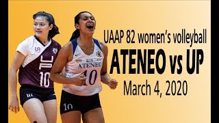 Ateneo de manila lady eagles (admu) vs university of the philippines
fighting maroons(up) uaap season 82 women’s volleyball tournament
march 4, 2020 mall ...