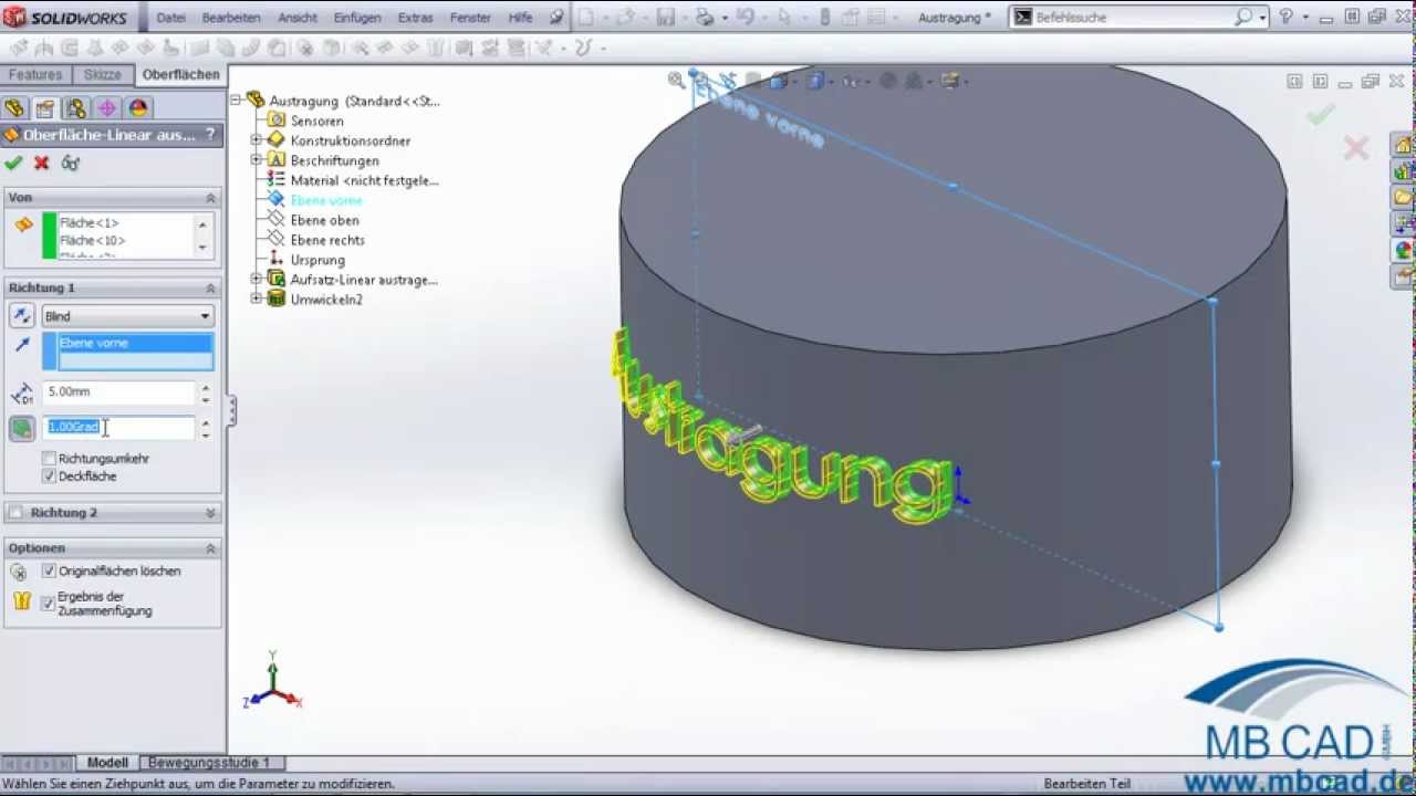 Schrift Austragen Solidworks Video Tutorial Deutsch