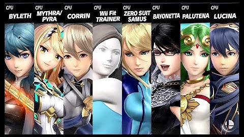Byleth VS Mythra Pyra VS Corrin VS Wii Fit Trainer VS Zero Suit Samus VS Bayonetta Palutena Lucina