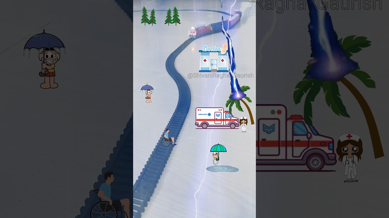 Ambulance is under the tree and lightning struck and the train is approaching fast | Train in USA