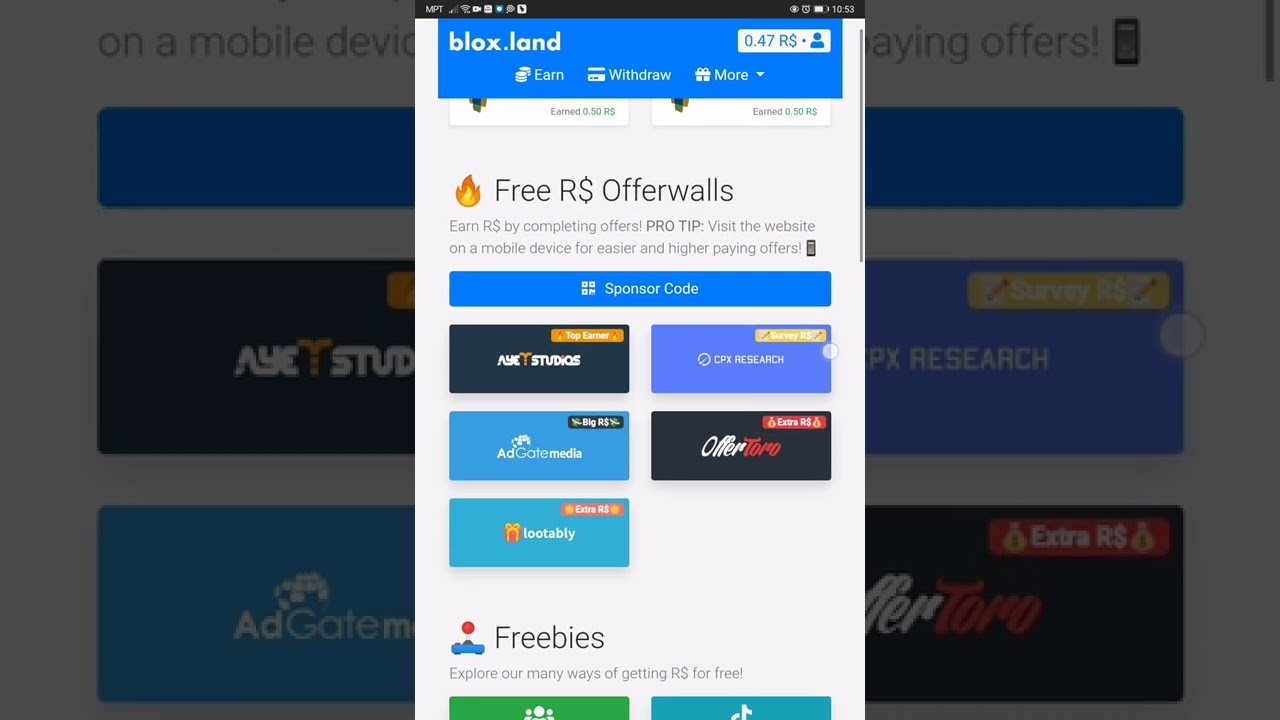 How to get free robux from Blox. Land and a sponsor code for free 