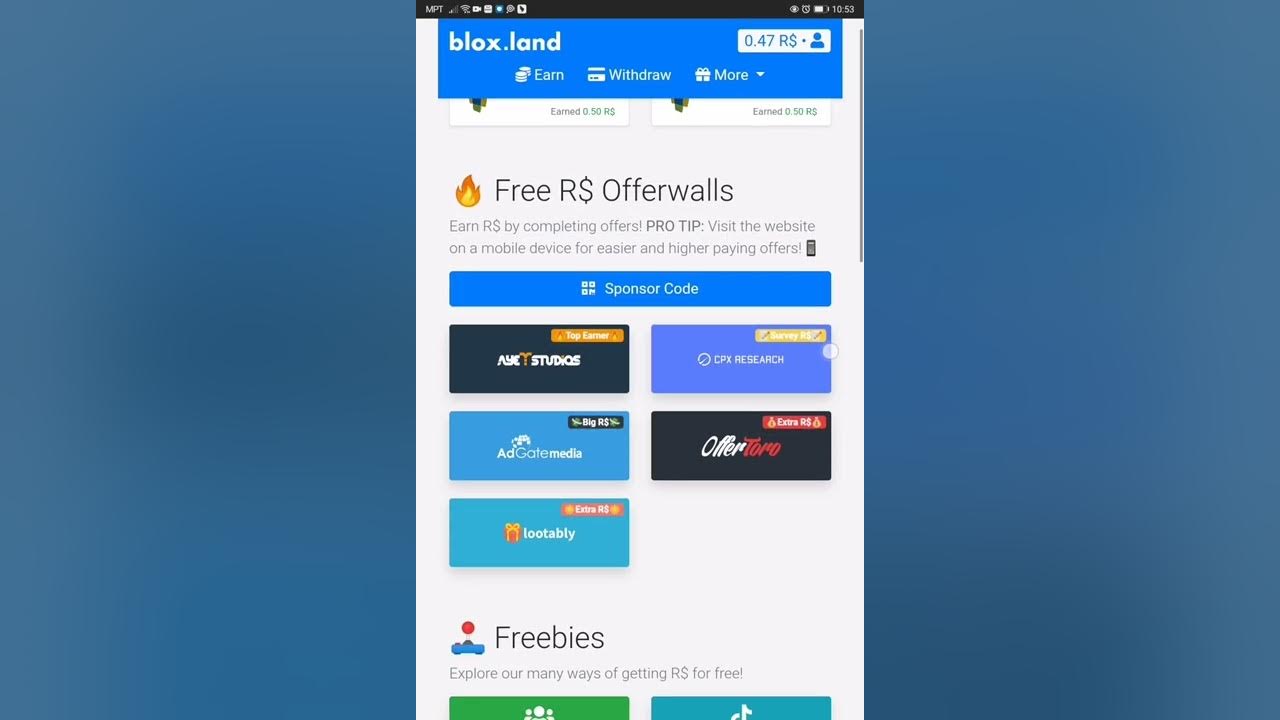 How to get free robux from Blox. Land and a sponsor code for free 