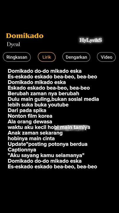 Lirik Lagu Domikado-Dyeal 🎶#liriklagu #domikado #viraltiktok #shorts