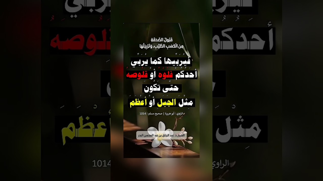 قبول الصدقة من الكسب الطيب وتربيتها . الشيخ الدكتور عبد الرزاق بن عبد المحسن البدر .