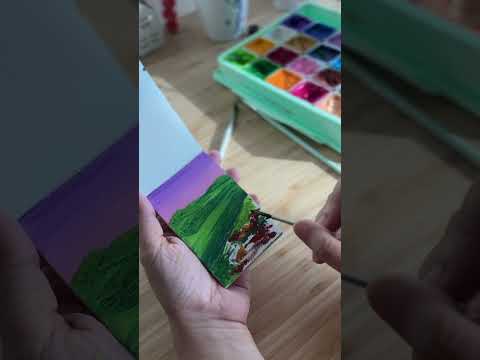 Easy gouache landscape painting😱 #artwork #paintingtutorial #gouache #arttutorial