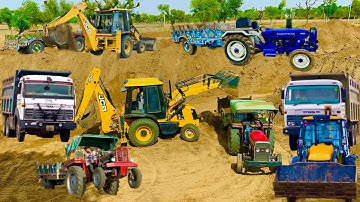 Tractor JCB Machine on Swaraj 963 FE Loading Mud in Trolley Eicher 485 Sonalika 60 Rx #jcb #jcbvideo