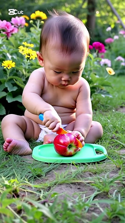 Download lagu Cute little baby wants to eat apple 🍎🫀