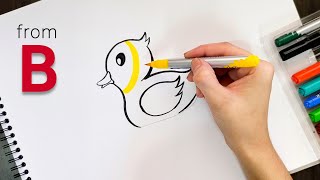 Duck 🦆 drawing from 'B' | Duck drawing | Easy duck drawing trick | very easy drawing for beginners