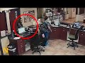 A shaking woman secretly slips a handwritten note to a veterinarian