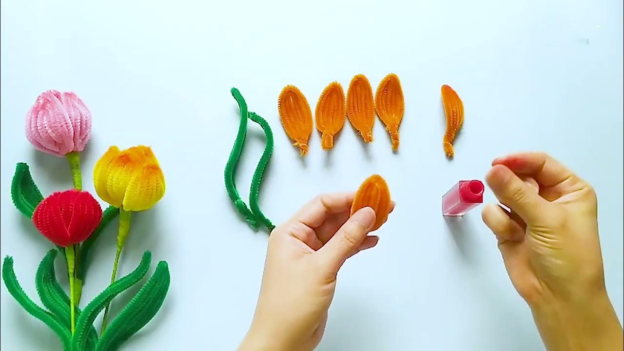 How to make flowers Tulip with pipe cleaner YouTube