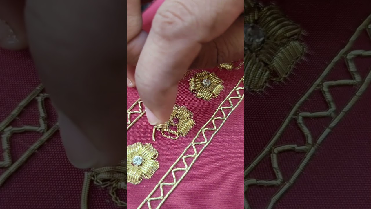 sk embroidery design technique 3D hand embroidery flower with dabka