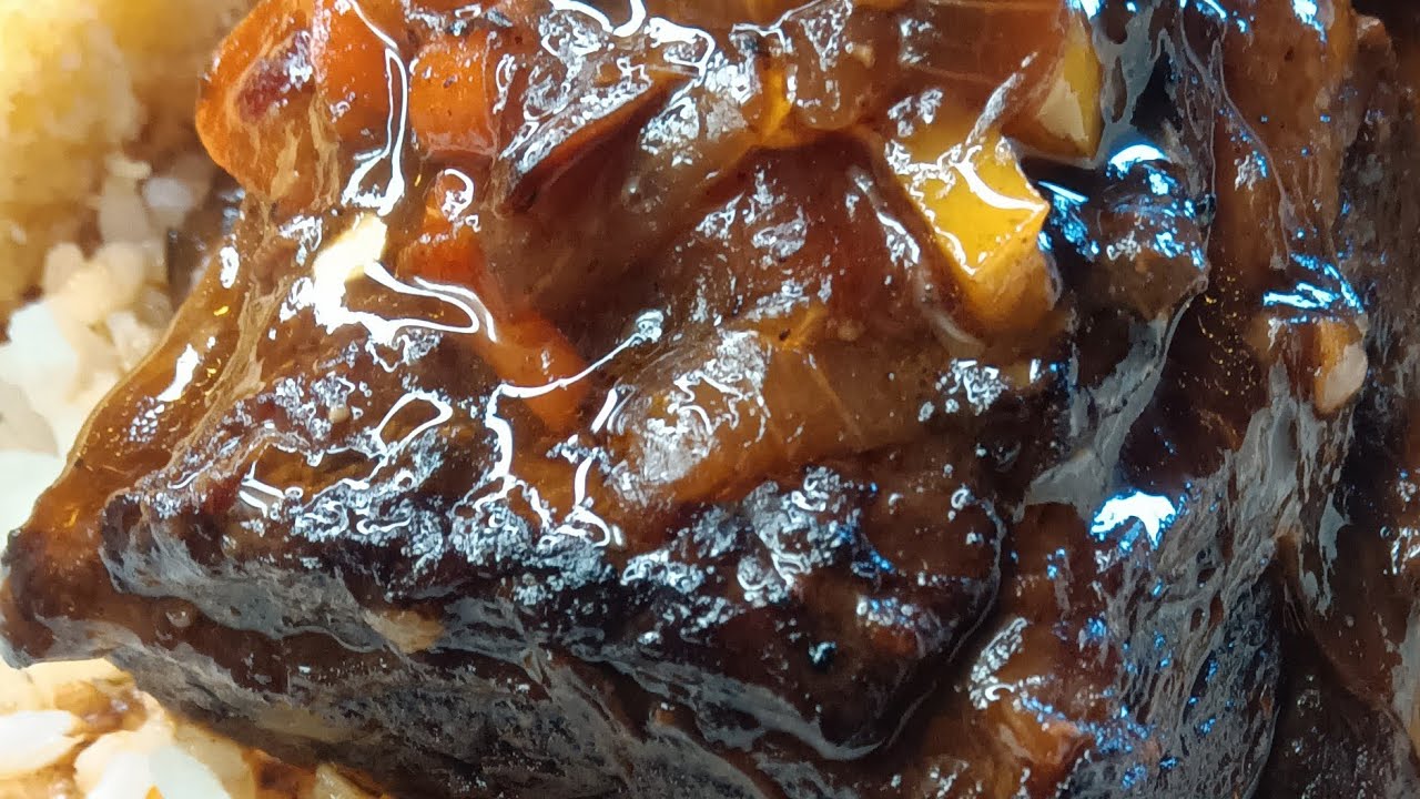 FALL Off The Bone Cast Iron Beef Short Ribs Over White rice With Honey ...