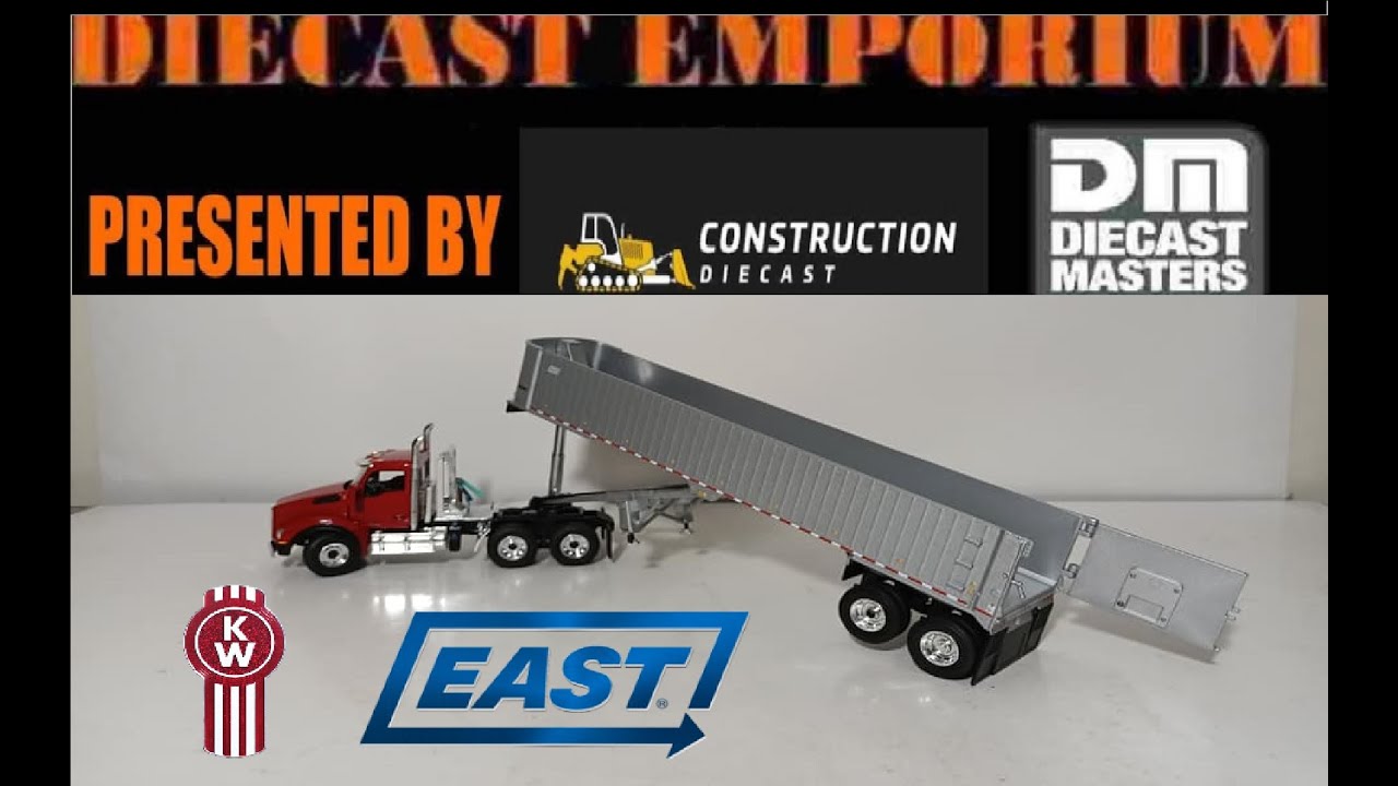 First Gear 50-3452 Kenworth T880 Day Cab with East Genesis End Dump Trailer Black and Chrome 1/50 Diecast Model