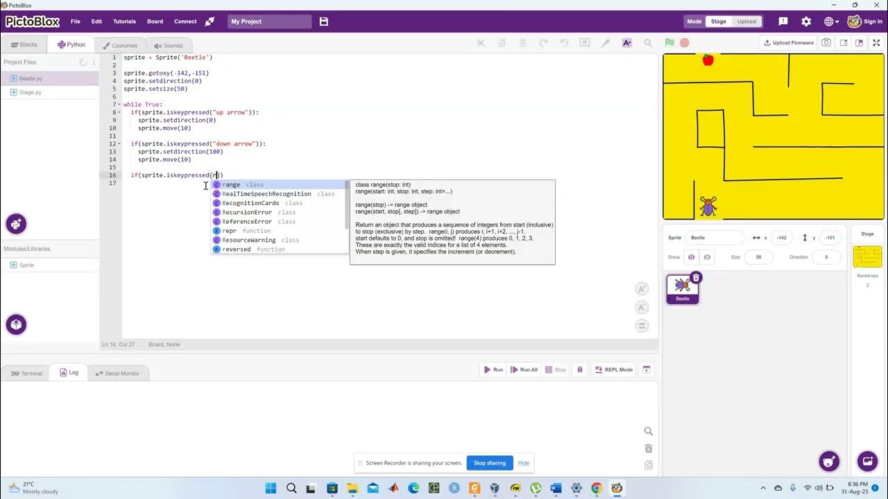 Simple maze game with python on pictoblox - YouTube