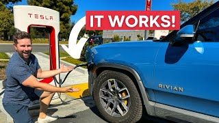 Rivian Charging at Tesla Supercharger!