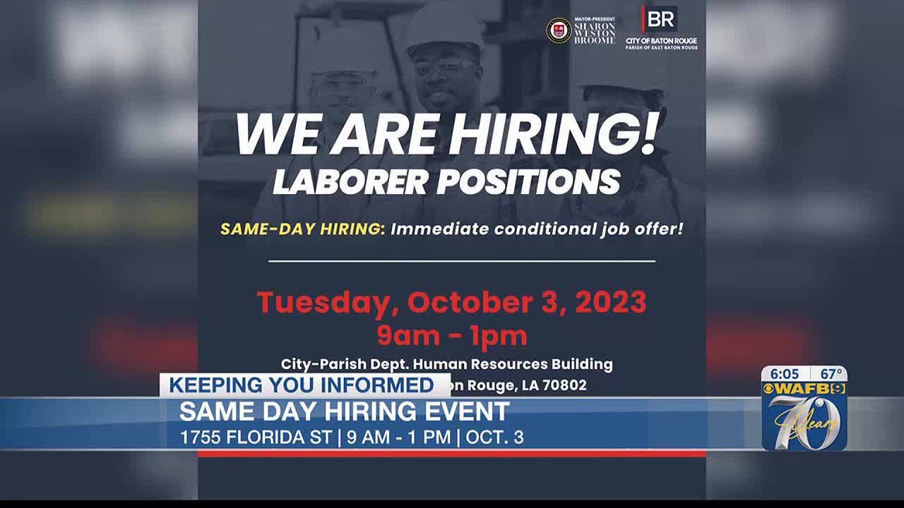 Same day hiring event happening in Baton Rouge YouTube