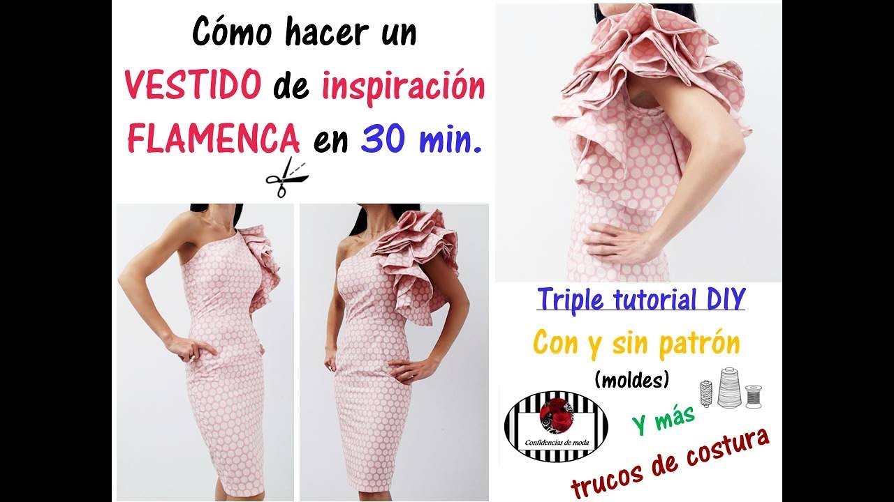 Patrón de costura vestido flamenca Nejas mujer entallado para hacerlo tú  misma. Tutorial en vídeo para ayudarte a realizarlo. Talla 36 a la 52.  Patrón multitalla en papel. : : Hogar y cocina