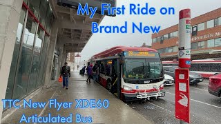 My First Ride on Brand New Toronto TTC New Flyer XDE60 Hybrid Articulated Bus! 3/22/2024