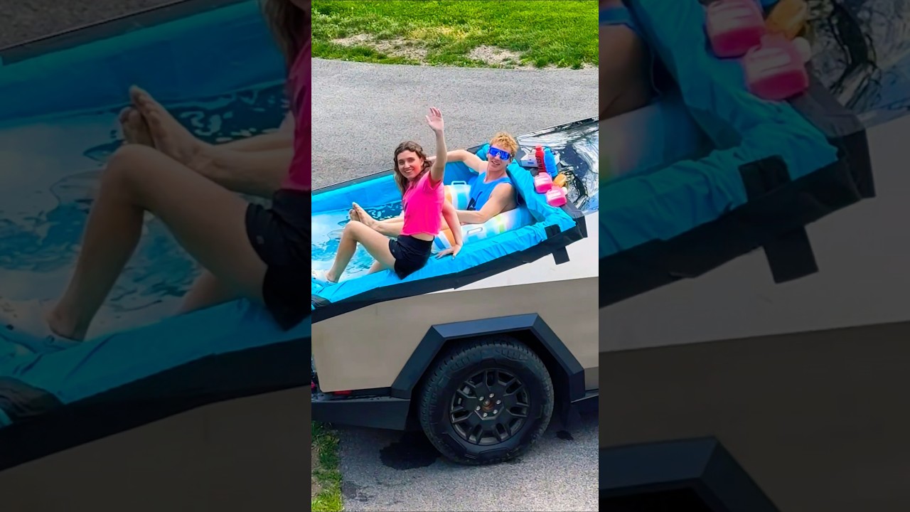 ⁣They built a HOT TUB in the back of their CYBERTRUCK!! 🤯😱