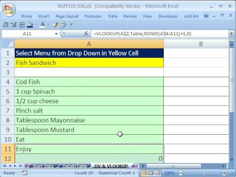 Excel Magic Trick 335: VLOOKUP & Data Validation for Recipes - YouTube