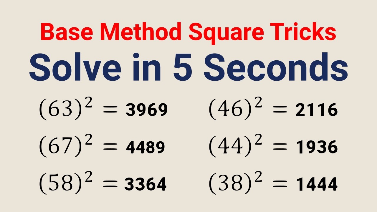 Base method square tricks in vedic maths - YouTube