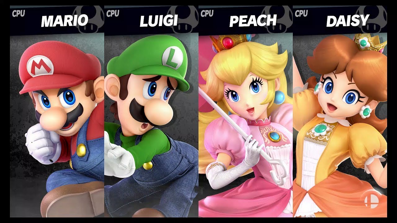 The Battle For Mushroom Kingdom : Mario Vs. Luigi Vs. Peach Vs. Daisy : Super Smash Bros. Ultimate