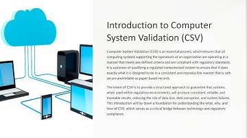 Introduction to Computer System Validation CSV