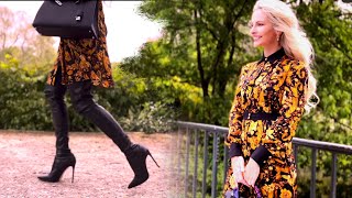 Eve Cruz in "Ein fantastischer Tag" | Le Silla Overknee Leder Stiefel | Versace Kleid