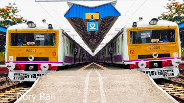 Magical train at station in different beautiful action Cute train