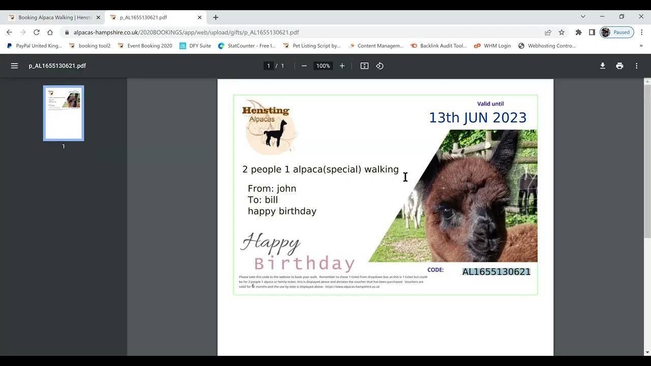 Alpaca walking gift voucher Hensting Alpacas