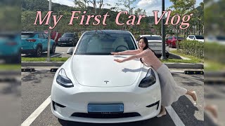 [Vlog] 나의 첫 차가,, 전기차라니! 🚗 테슬라 모델Y RWD 인도날 | 알리 악세사리, 휠커버 등 | 화이트시트 셀프 가죽코팅(기온쿼츠) | 20대 첫 차🤍