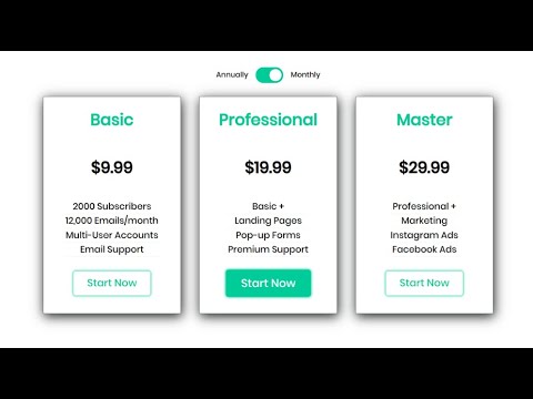RESPONSIVE PRICING TABLE | PRICING CARDS | ANIMATION WITH HTML , CSS ...