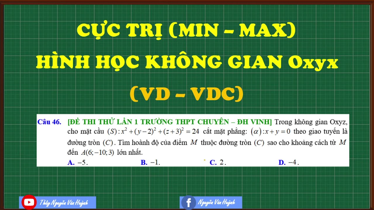 Cực trị|Min max toạ độ không gian Oxyz|vận dụng vận dụng cao|Chuyên ĐH Vinh|Thầy Nguyễn Văn Huỳnh