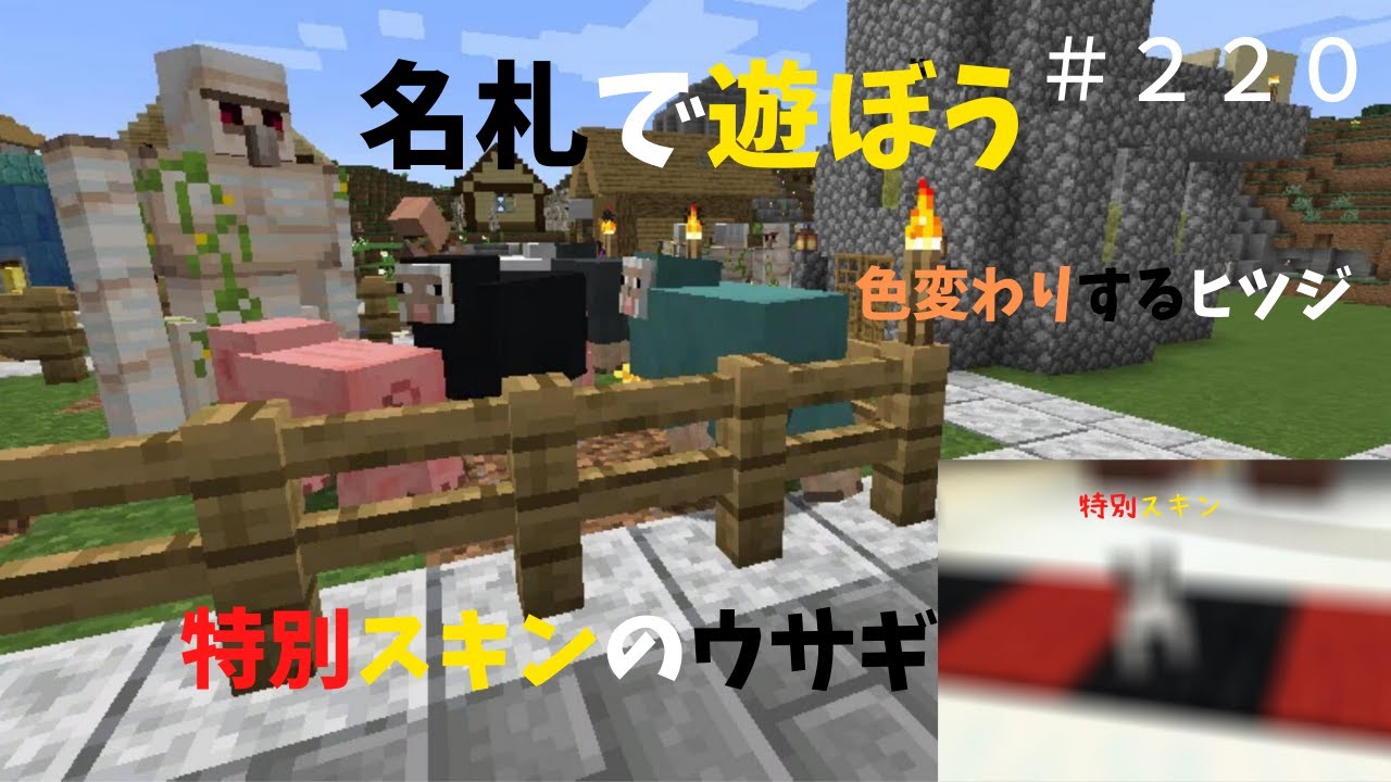 マイクラ 名札で少し遊びます ヒツジの毛を色変わりさせてみたり ウサギを特別なスキンに変えてみたり ぐりほんマイクラ初心者成長日記 ２２０ Youtube