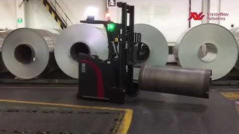 VisionNav Robotics Vision Guided Forklift Delivering Aluminum Cylindrical Between Production Lines