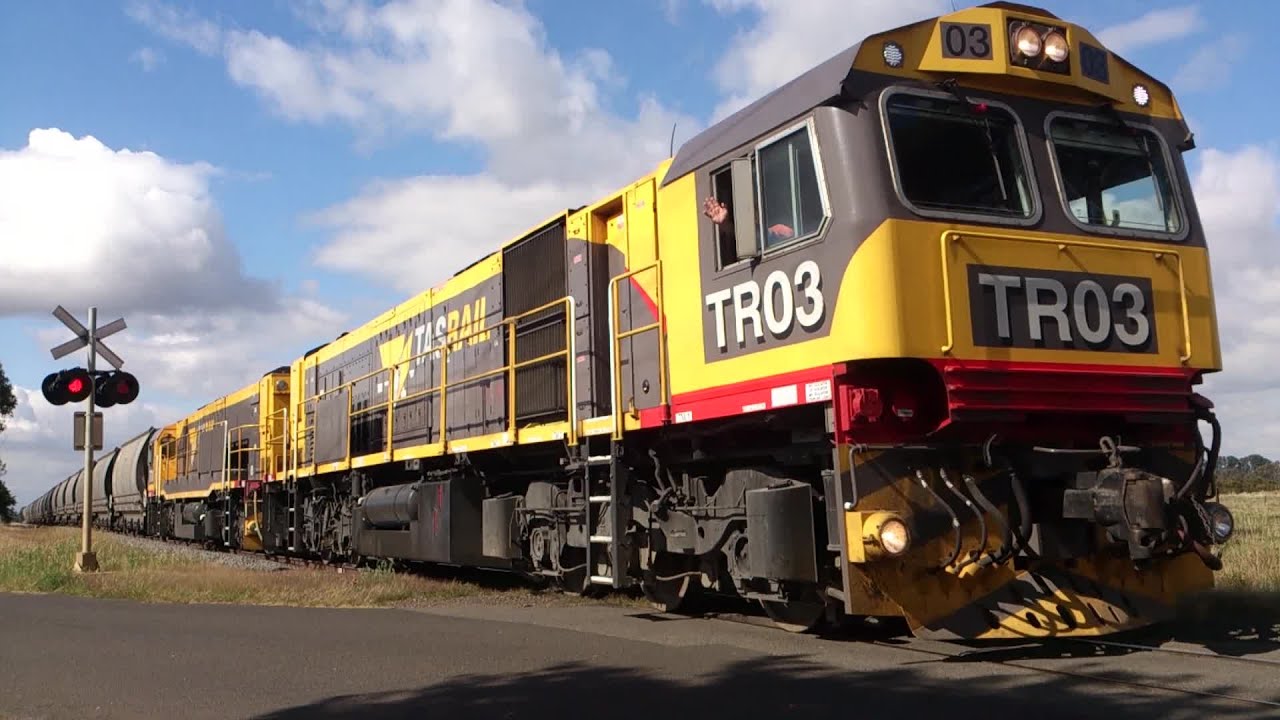 TasRail TR03 TR11 #46 Coal/2 Cement wagon train Bishopbourne Road