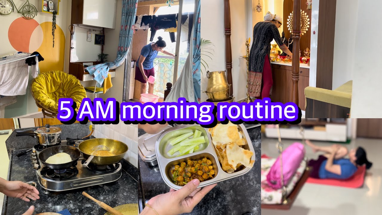 माझे रोजचे 5 am to 12 pm सकाळचे रुटीन/🏡 My daily morning routine ☕️Tiffin/Yoga/Cleaning/Devpuja 🌻