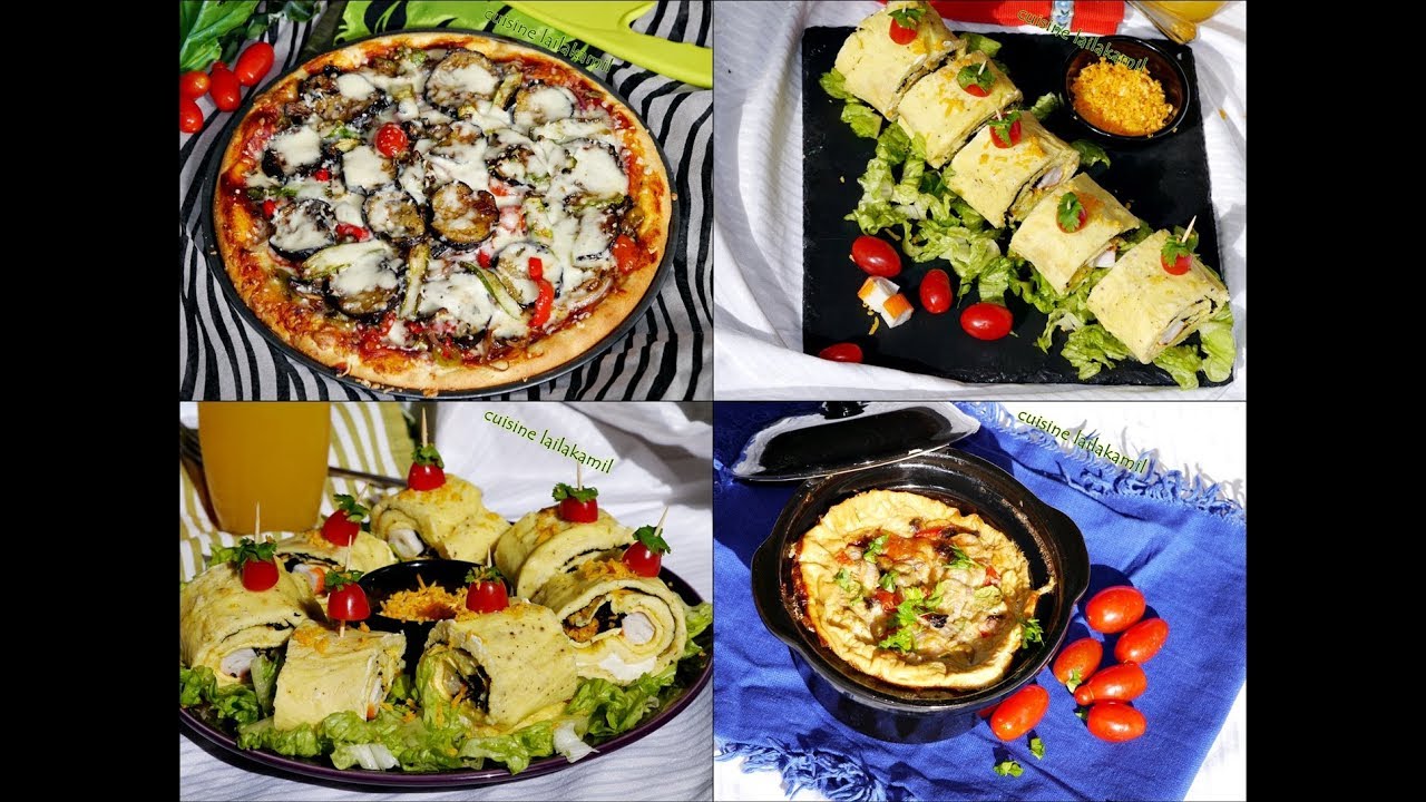 ثلاث وجبات للعشاء بدون لحوم رووووعة واسهل ما يكون (اومليط رولي +كراتان +بيتزا )