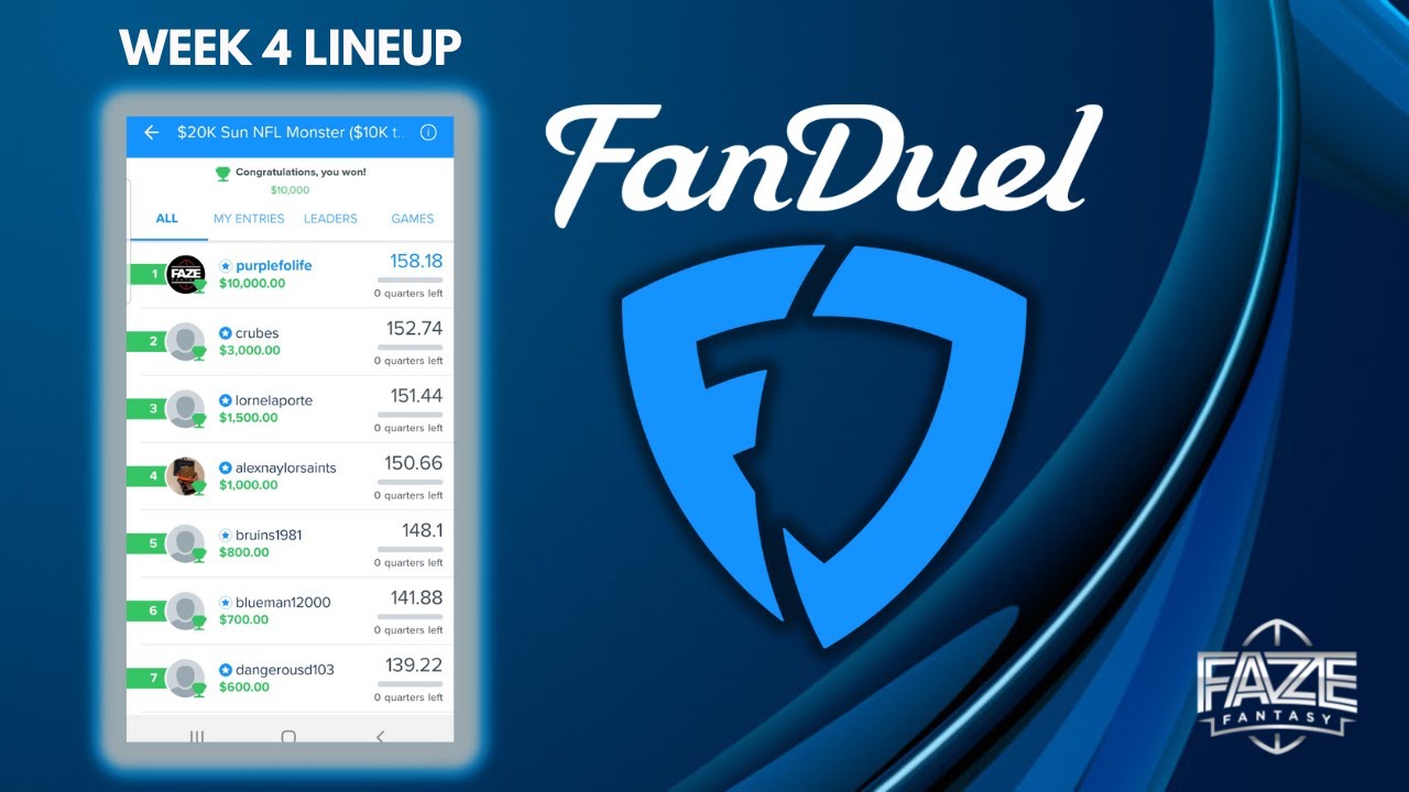 FANDUEL LINE UP WEEK4 - FANTASY FOOTBALL ADVICE