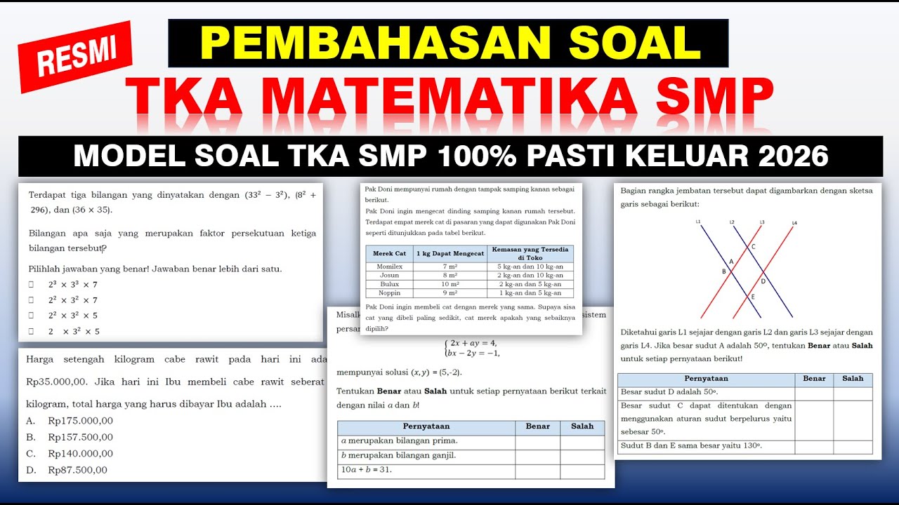Pembahasan Soal TKA Matematika SMP MTs 2026 Kisi-kisi Resmi Kemdikbud