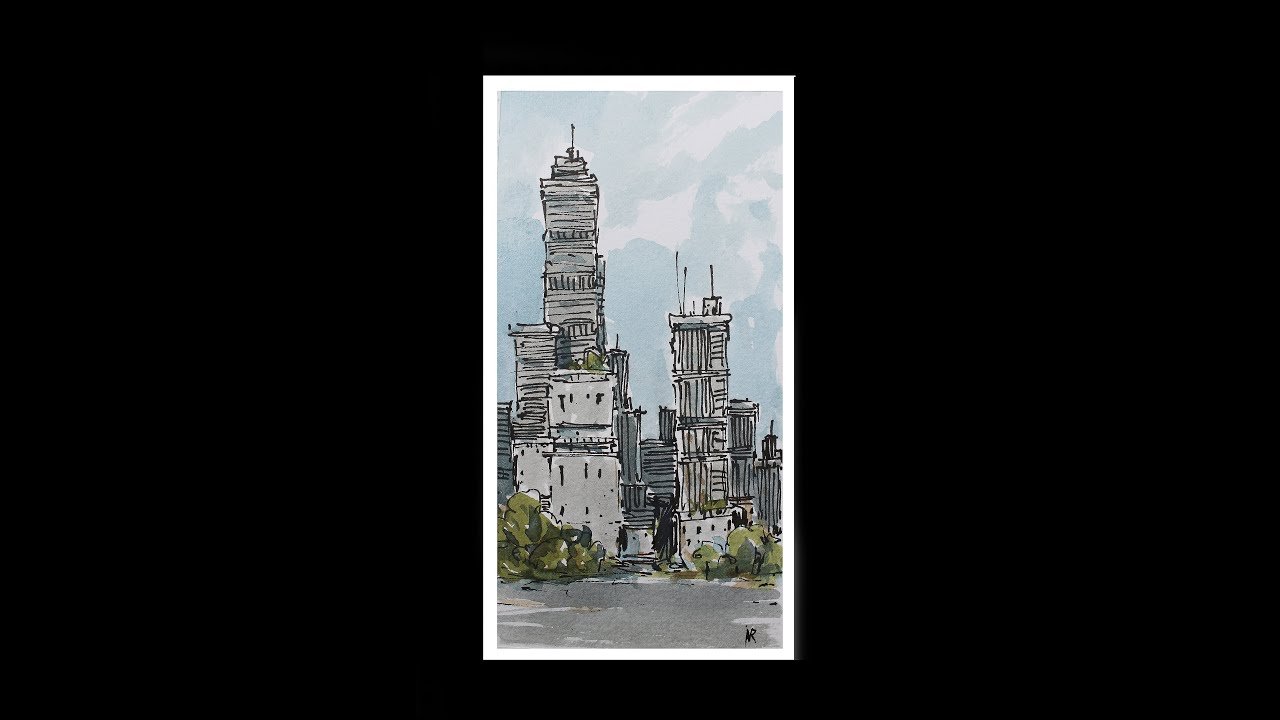 TIME LAPSE-Loose Doodle Build Sketch Line and Wash watercolor By Nil ...