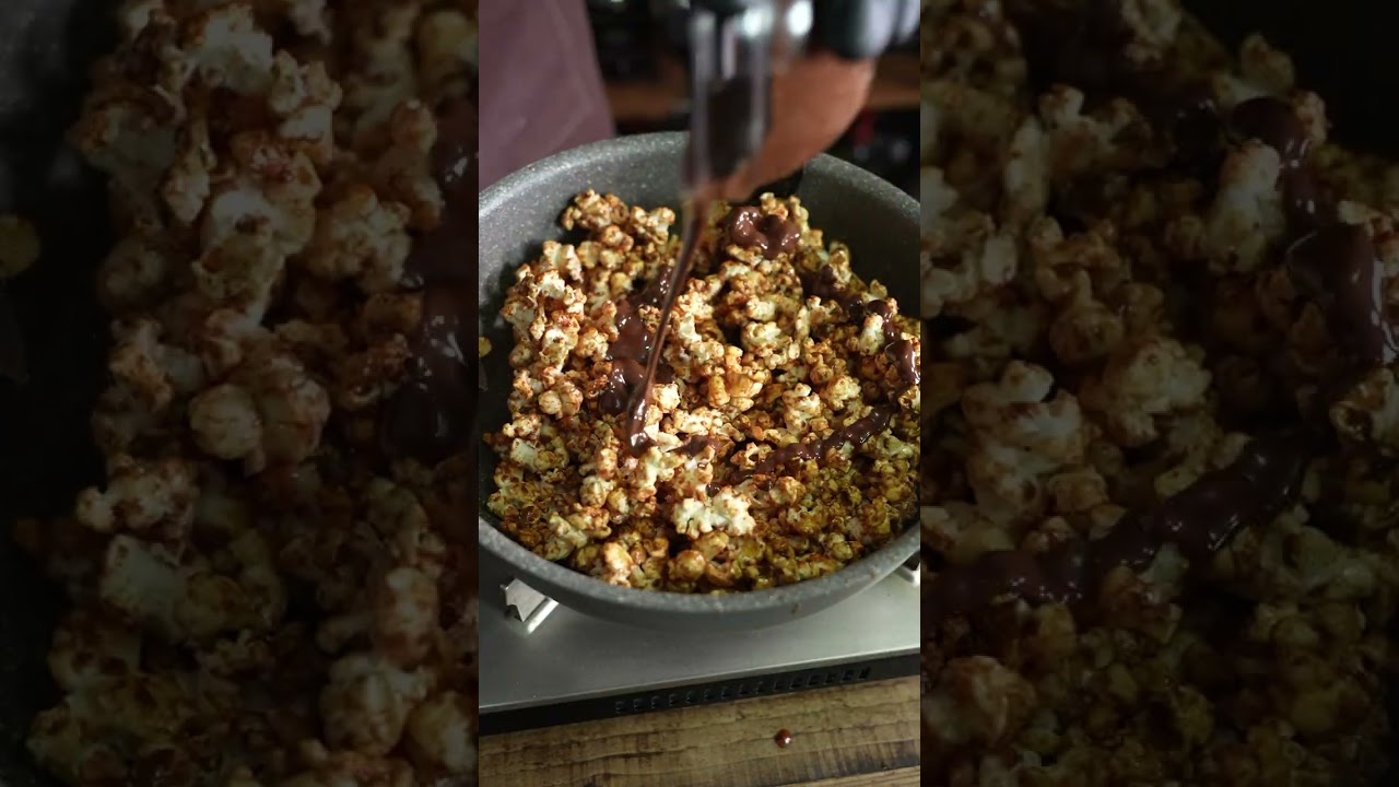 Caramel and chocolate crunchy popcorn #shorts #asmr #cooking