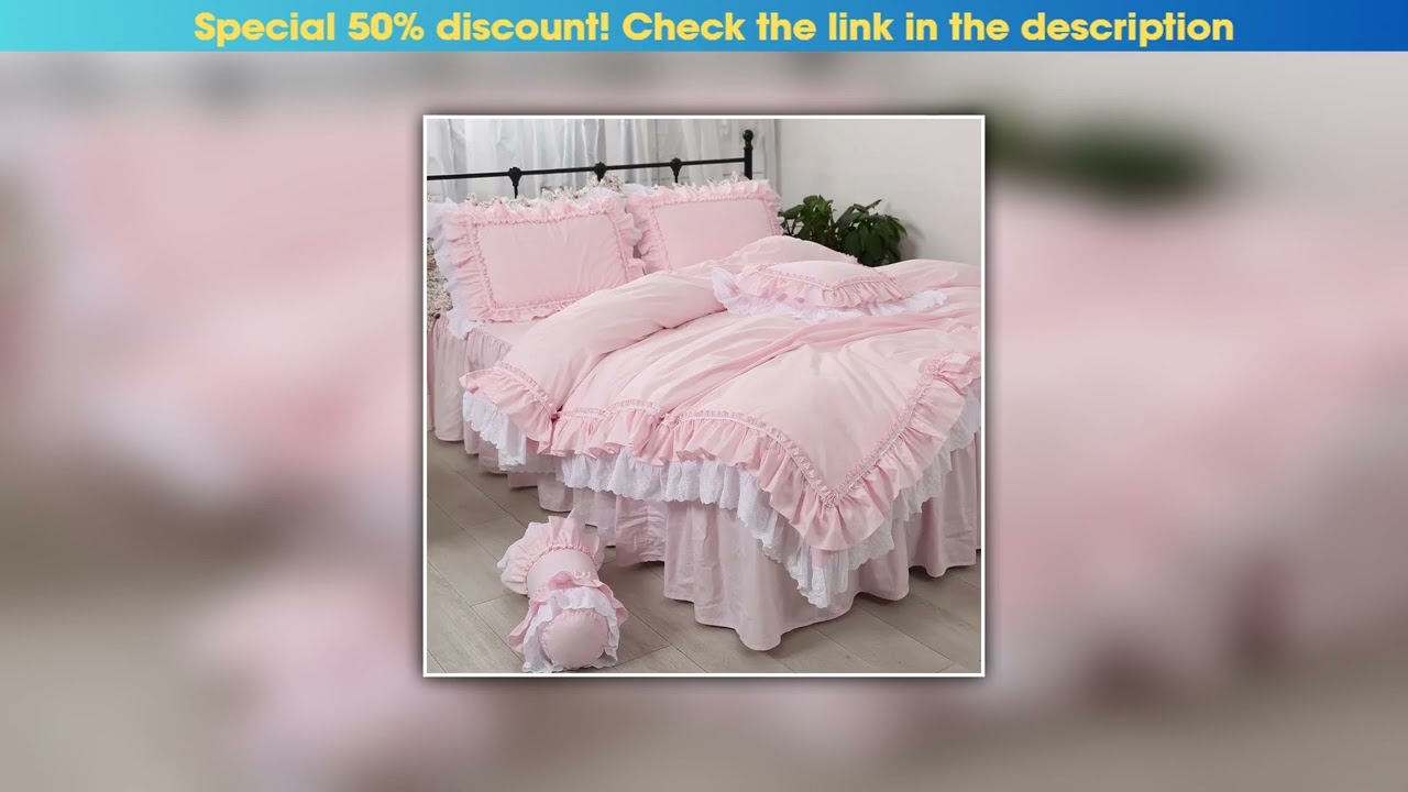 Deal Pink Luxury Bedding Set Super Sweet Princess Bedding Ruffle Duvet Cover Set Wedding Decorative
