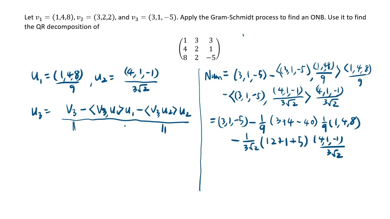 Gram Schmidt and QR decomposition example problem