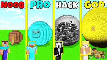 Minecraft Battle: NOOB vs PRO vs HACKER vs GOD: SPHERE BASE HOUSE BUILD CHALLENGE / Animation