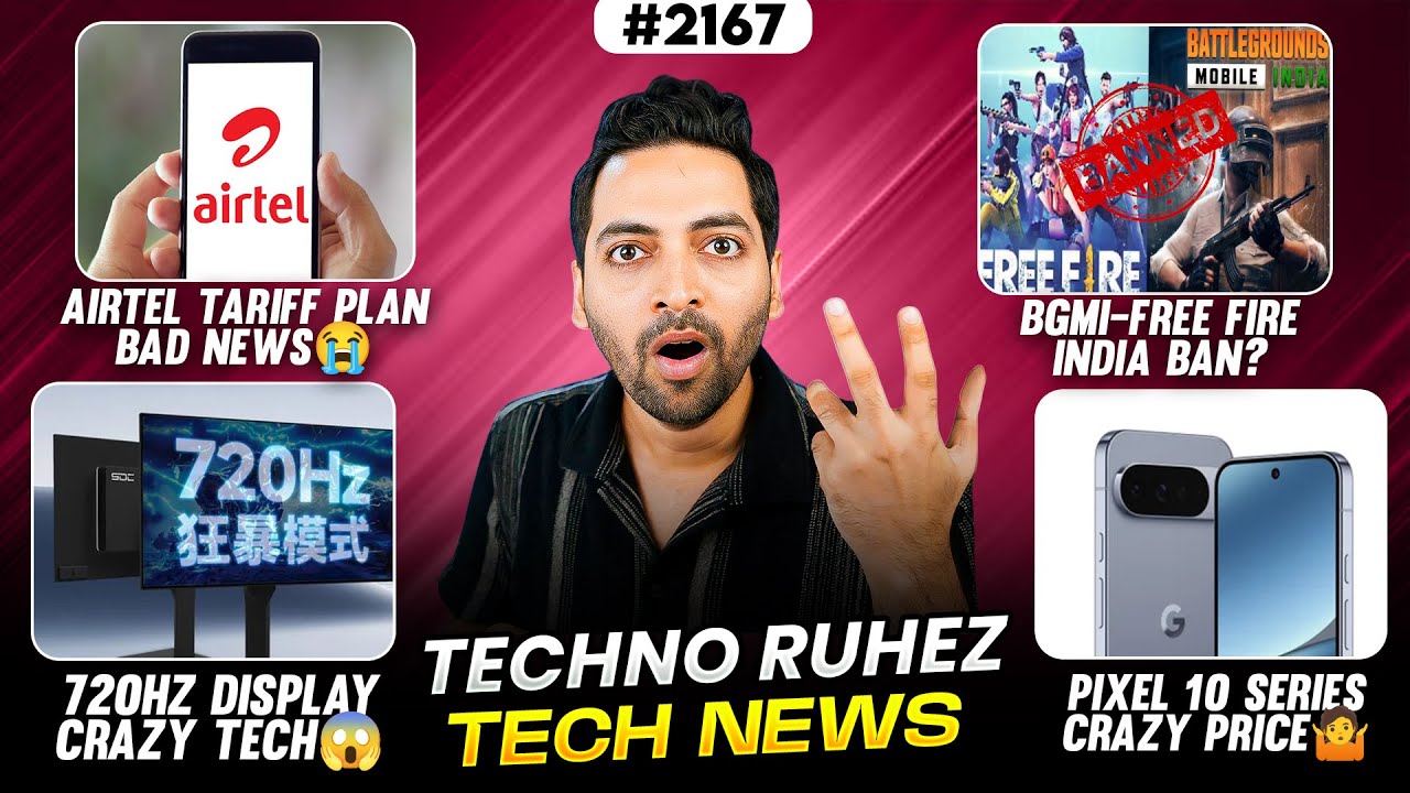 Airtel Tariff Bad News😭,Dream 11-BGMI-Free Fire Ban?,720Hz Display,Xiaomi 16,realme 15k mAh Battery