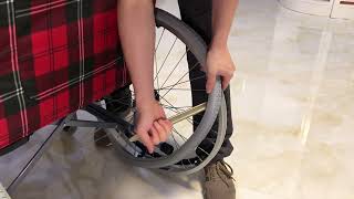 Solid tire installation demonstration of wheelchair