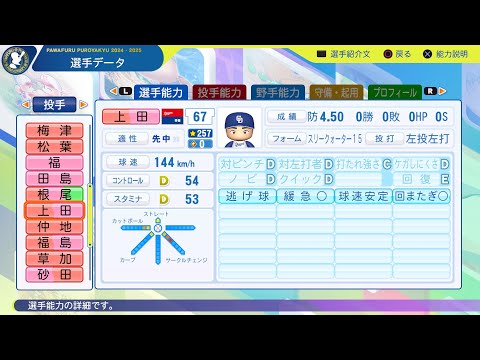 【パワプロ2024選手名鑑/NPB PlayersDate】中日 67 上田洸太朗選手 Dragons Kotaro Ueda